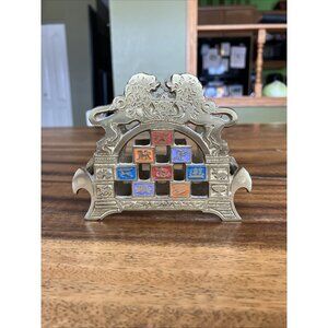 Vintage Judaica Israel Brass 12 Tribes of Israel Letter/Napkin Holder
